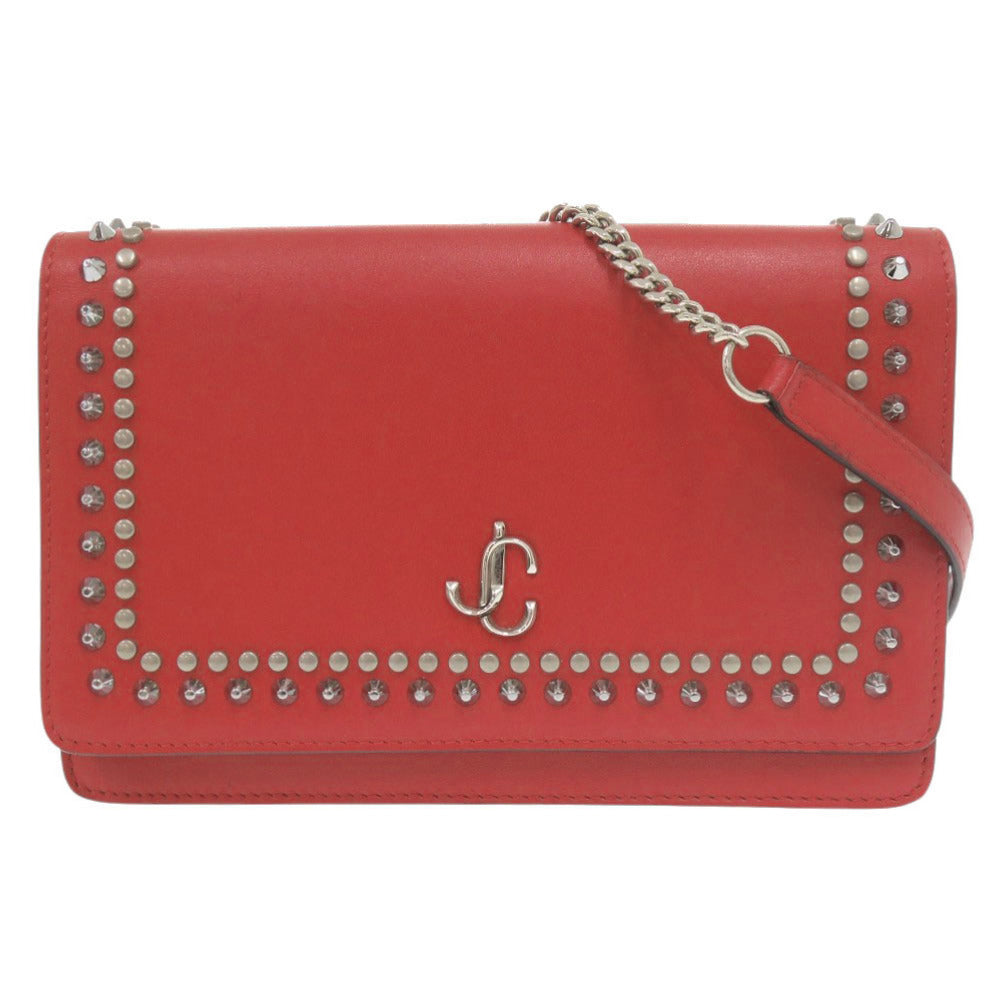 美品 ジミーチュウ ヴァレンヌ スタッズ レザー レッド チェーンウォレット ショルダーバッグ 赤 0812【中古】JIMMY CHOO