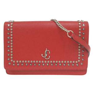 美品 ジミーチュウ ヴァレンヌ スタッズ レザー レッド チェーンウォレット ショルダーバッグ 赤 0812【中古】JIMMY CHOO
