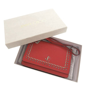 美品 ジミーチュウ ヴァレンヌ スタッズ レザー レッド チェーンウォレット ショルダーバッグ 赤 0812【中古】JIMMY CHOO