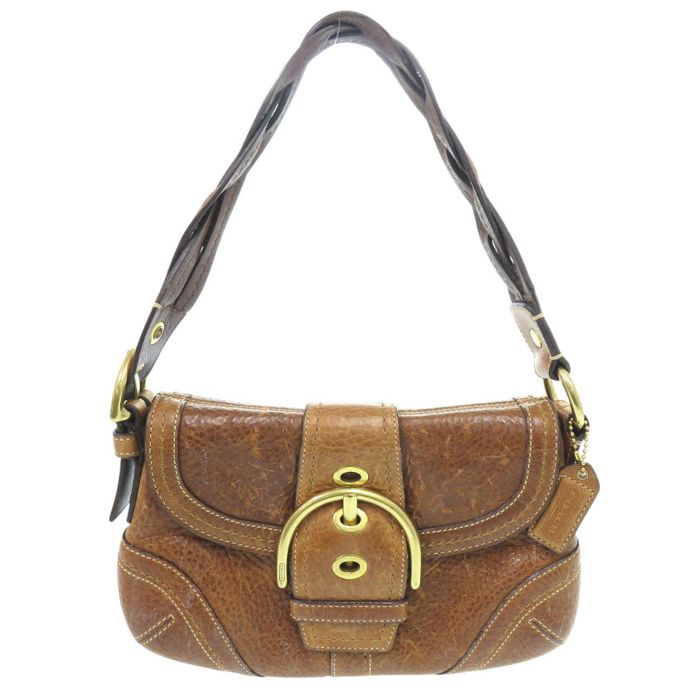 コーチ ソーホー ブレイデッドレザースモール フラップバッグ 10317 カーフレザー ブラウン ハンドバッグ 0872【中古】COACH