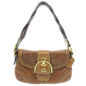 コーチ ソーホー ブレイデッドレザースモール フラップバッグ 10317 カーフレザー ブラウン ハンドバッグ 0872【中古】COACH