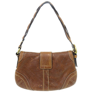 コーチ ソーホー ブレイデッドレザースモール フラップバッグ 10317 カーフレザー ブラウン ハンドバッグ 0872【中古】COACH