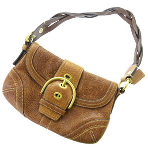 コーチ ソーホー ブレイデッドレザースモール フラップバッグ 10317 カーフレザー ブラウン ハンドバッグ 0872【中古】COACH