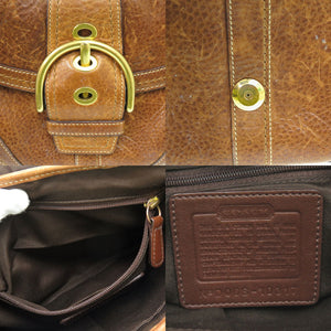 コーチ ソーホー ブレイデッドレザースモール フラップバッグ 10317 カーフレザー ブラウン ハンドバッグ 0872【中古】COACH