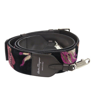 新品同様 サルヴァトーレフェラガモ レザー ベロア 花 パープル ショルダーストラップ 0878【中古】Salvatore Ferragamo