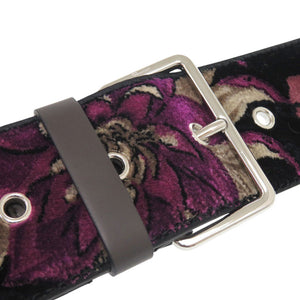 新品同様 サルヴァトーレフェラガモ レザー ベロア 花 パープル ショルダーストラップ 0878【中古】Salvatore Ferragamo
