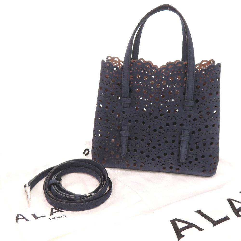 新品同様 アライア MINA20 ヌバックレザー ネイビー 2WAY ハンドバッグ ショルダーバッグ 0949【中古】ALAIA