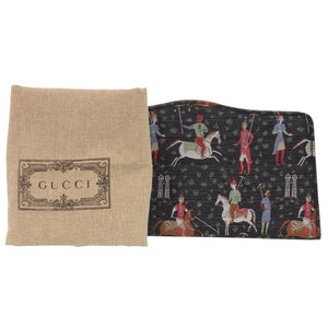 美品 グッチ グレタガルボ コラボ 馬術プリント キャンバス ブラック クラッチバッグ 黒 0960【中古】GUCCI