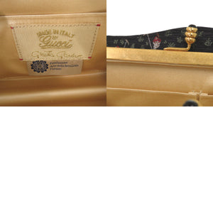 美品 グッチ グレタガルボ コラボ 馬術プリント キャンバス ブラック クラッチバッグ 黒 0960【中古】GUCCI