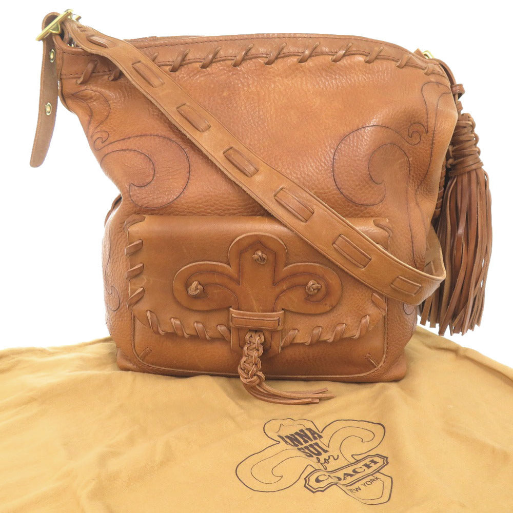 コーチ × アナスイ ANNA SUI ダッフル レザー ブラウン ショルダーバッグ 茶 0967【中古】COACH