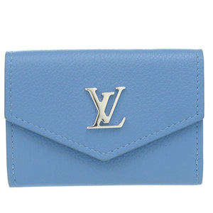 美品 ルイ ヴィトン ポルトフォイユ ロックミニ M67861 レザー ブルー シルバー金具 LV 三つ折り財布 1036【中古】LOUIS VUITTON