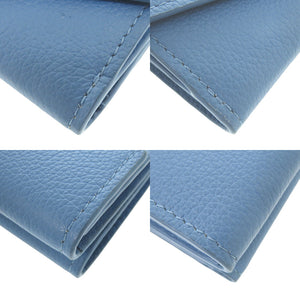 美品 ルイ ヴィトン ポルトフォイユ ロックミニ M67861 レザー ブルー シルバー金具 LV 三つ折り財布 1036【中古】LOUIS VUITTON