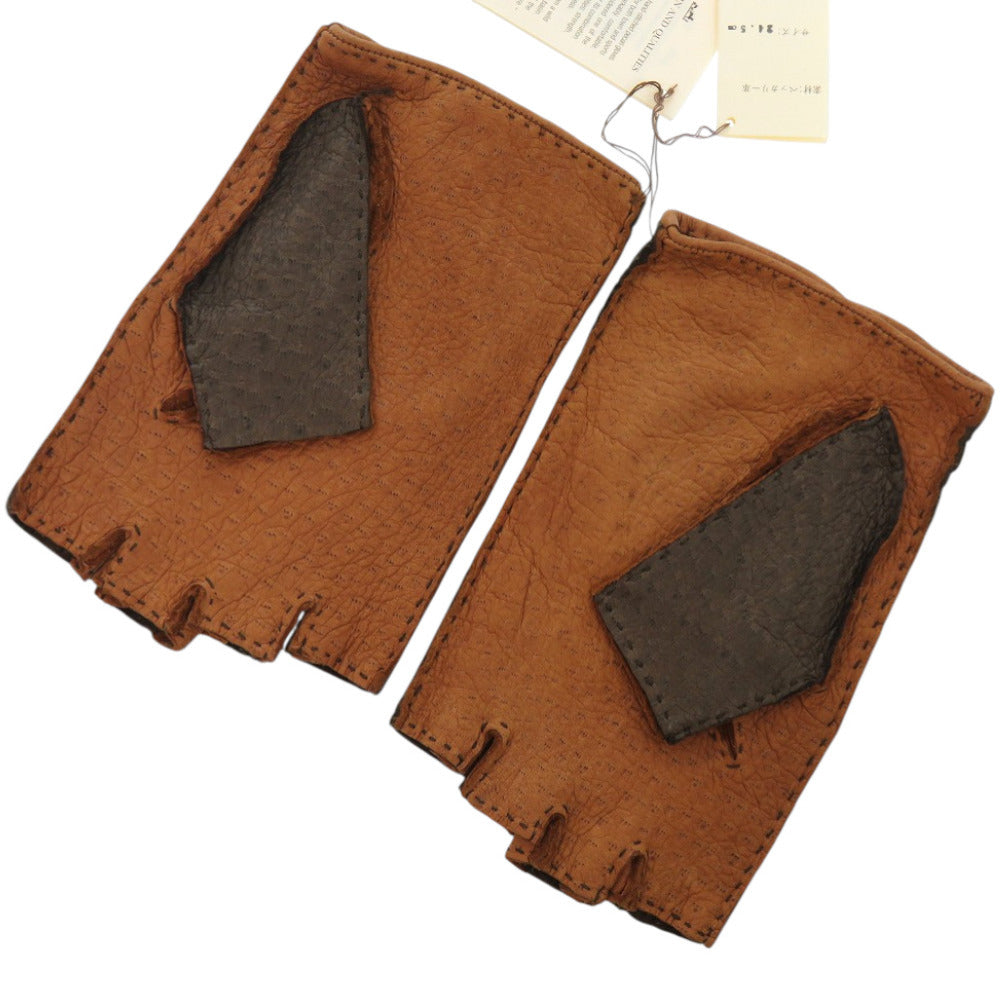 新品同様 エルメス ペッカリー革 ブラウン ゴールド金具 茶 手袋 グローブ 1040【中古】HERMES