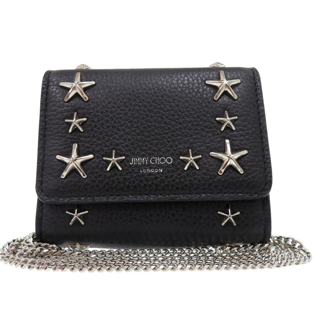 美品 ジミーチュウ 2WAY スタースタッズ カードケース 斜めがけ ショルダー レザー ブラック 1043【中古】JIMMY CHOO
