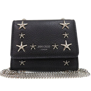 美品 ジミーチュウ 2WAY スタースタッズ カードケース 斜めがけ ショルダー レザー ブラック 1043【中古】JIMMY CHOO