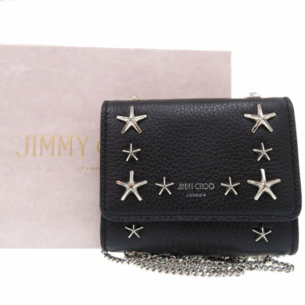 美品 ジミーチュウ 2WAY スタースタッズ カードケース 斜めがけ ショルダー レザー ブラック 1043【中古】JIMMY CHOO