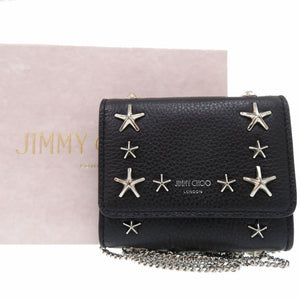美品 ジミーチュウ 2WAY スタースタッズ カードケース 斜めがけ ショルダー レザー ブラック 1043【中古】JIMMY CHOO
