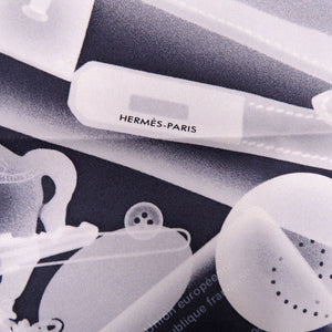 美品 エルメス カレ70 プリーズチェックインシルク ブラック ホワイト スカーフ 1054【中古】HERMES