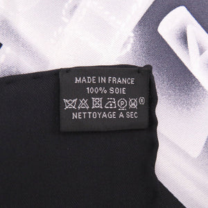 美品 エルメス カレ70 プリーズチェックインシルク ブラック ホワイト スカーフ 1054【中古】HERMES