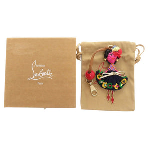 美品 クリスチャンルブタン レザー キャンバス ラフィア マルチカラー キーホルダー 1058【中古】Christian Louboutin