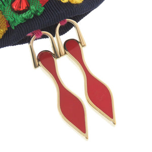 美品 クリスチャンルブタン レザー キャンバス ラフィア マルチカラー キーホルダー 1058【中古】Christian Louboutin