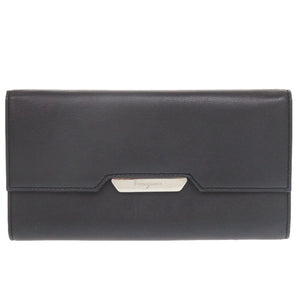 新品同様 サルヴァトーレフェラガモ レザー ブラック 長財布 三つ折り財布 黒 1059【中古】Salvatore Ferragamo