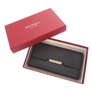 新品同様 サルヴァトーレフェラガモ レザー ブラック 長財布 三つ折り財布 黒 1059【中古】Salvatore Ferragamo
