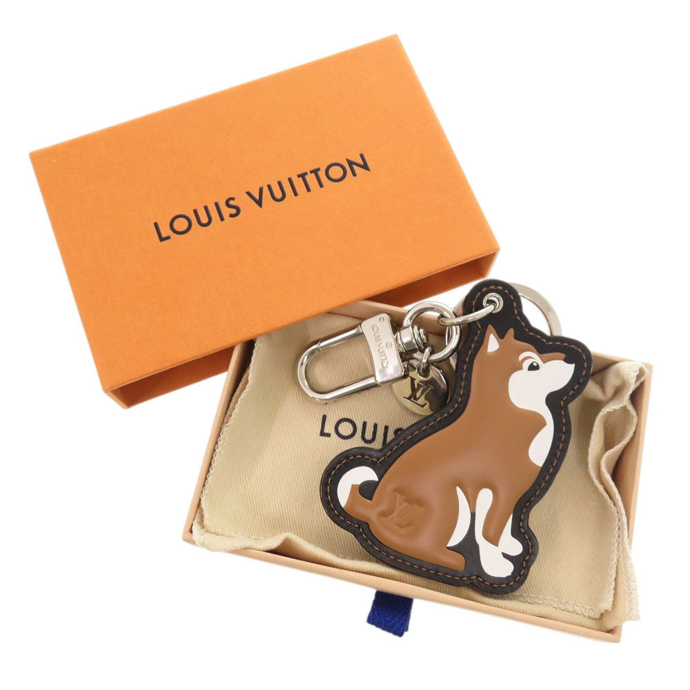 美品 ルイ ヴィトン ポルトクレ カレッジ LV リーグ 柴犬 ドッグ M62755 レザー ブラウン ブラック キーホルダー LV 1062【中古】LOUIS VUITTON