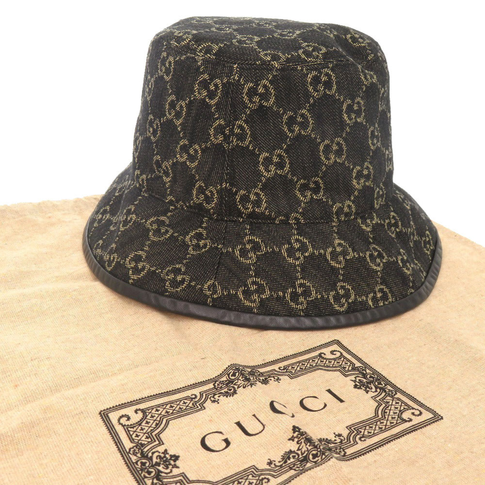 新品同様 グッチ バケットハット 576371 サイズM コットン ブラック 帽子 ハット 1065【中古】GUCCI