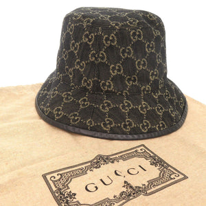 新品同様 グッチ バケットハット 576371 サイズM コットン ブラック 帽子 ハット 1065【中古】GUCCI