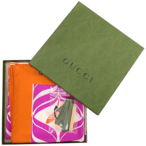 美品 グッチ × adidas コラボ シルク アイボリー オレンジ 紫 スカーフ 1066【中古】GUCCI