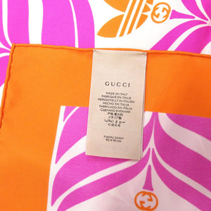 美品 グッチ × adidas コラボ シルク アイボリー オレンジ 紫 スカーフ 1066【中古】GUCCI
