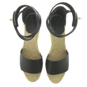 美品 エルメス ティポリ エスパドリーユ ケリーストラップ ウェッジソール レザー ブラック シルバー金具 サンダル 1071【中古】HERMES