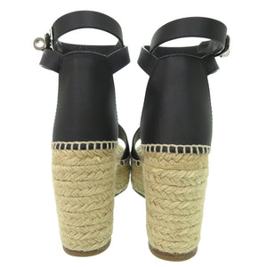 美品 エルメス ティポリ エスパドリーユ ケリーストラップ ウェッジソール レザー ブラック シルバー金具 サンダル 1071【中古】HERMES