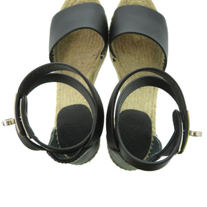 美品 エルメス ティポリ エスパドリーユ ケリーストラップ ウェッジソール レザー ブラック シルバー金具 サンダル 1071【中古】HERMES