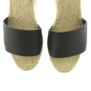 美品 エルメス ティポリ エスパドリーユ ケリーストラップ ウェッジソール レザー ブラック シルバー金具 サンダル 1071【中古】HERMES