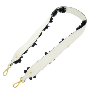 美品 プラダ ショルダーベルト ホワイト × ブラックフラワー レザー ショルダーストラップ 1085【中古】PRADA