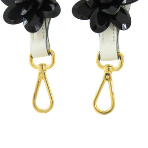 美品 プラダ ショルダーベルト ホワイト × ブラックフラワー レザー ショルダーストラップ 1085【中古】PRADA
