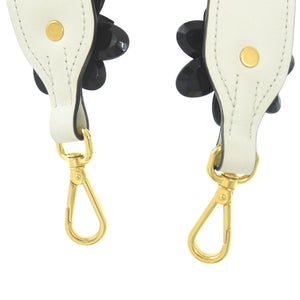 美品 プラダ ショルダーベルト ホワイト × ブラックフラワー レザー ショルダーストラップ 1085【中古】PRADA