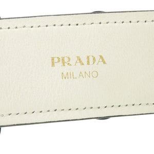 美品 プラダ ショルダーベルト ホワイト × ブラックフラワー レザー ショルダーストラップ 1085【中古】PRADA