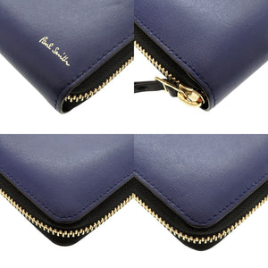 新品同様 ポールスミス シティエンボス レザー ブルー ラウンドファスナー 長財布 1091【中古】Paul Smith メンズ