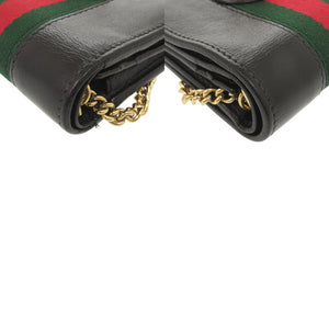 美品 グッチ ラジャ 573790 レザー ブラック 二つ折り財布 チェーンウォレット 黒 1114【中古】GUCCI
