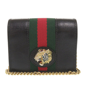 美品 グッチ ラジャ 573790 レザー ブラック 二つ折り財布 チェーンウォレット 黒 1114【中古】GUCCI