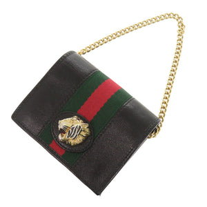 美品 グッチ ラジャ 573790 レザー ブラック 二つ折り財布 チェーンウォレット 黒 1114【中古】GUCCI