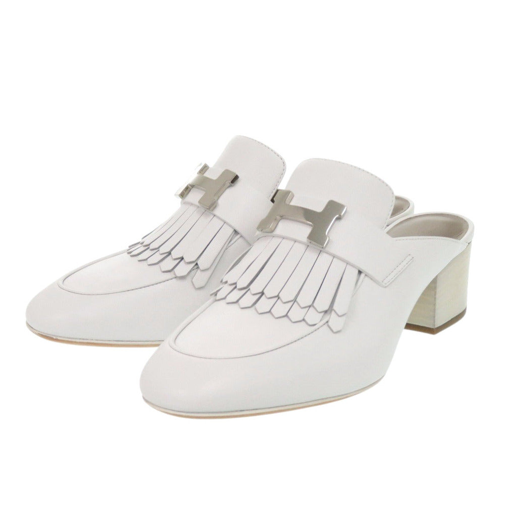 未使用 エルメス チュイルリーミュール 191096Z フリンジ レザー ホワイト 白 1119【中古】HERMES