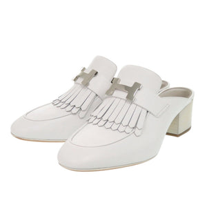 未使用 エルメス チュイルリーミュール 191096Z フリンジ レザー ホワイト 白 1119【中古】HERMES