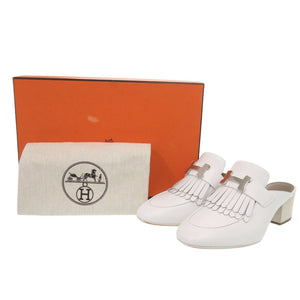 未使用 エルメス チュイルリーミュール 191096Z フリンジ レザー ホワイト 白 1119【中古】HERMES