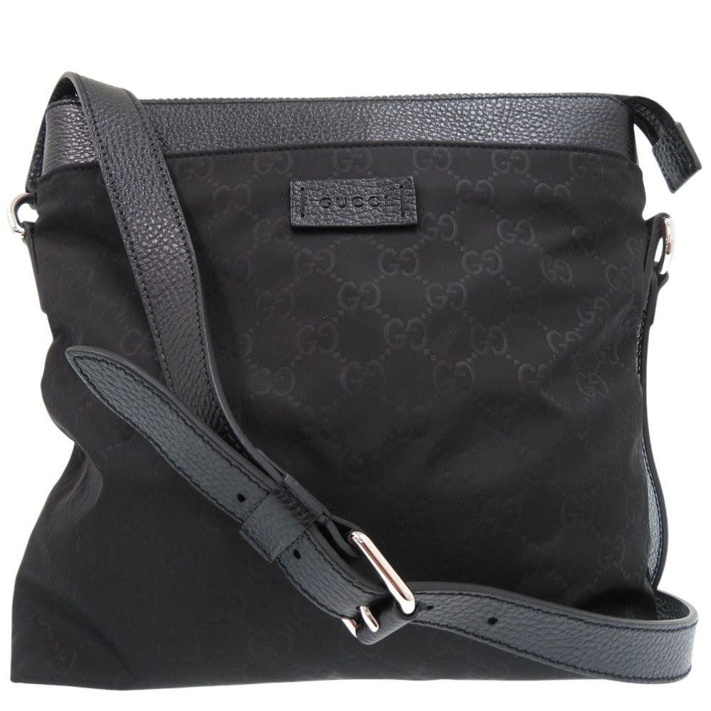 美品 グッチ GG柄 グッチシマ 510342 ショルダーバッグ レザー グッチシマナイロン ブラック 1162【中古】GUCCI