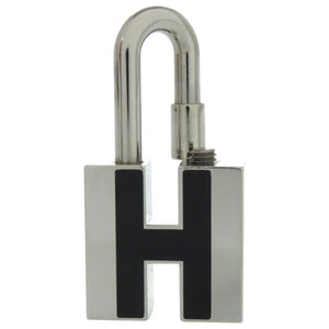 美品 エルメス チャーム カデナ Hモチーフ メタル シルバー 黒 キーホルダー 1229【中古】HERMES