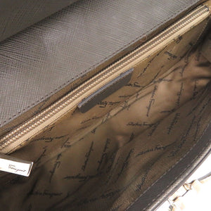 美品 サルヴァトーレフェラガモ ダブルガンチーニ レザー ダークグレー ショルダーバッグ 1249【中古】Salvatore Ferragamo